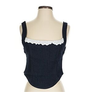 motel chambray denim corset tank with eyelet detail